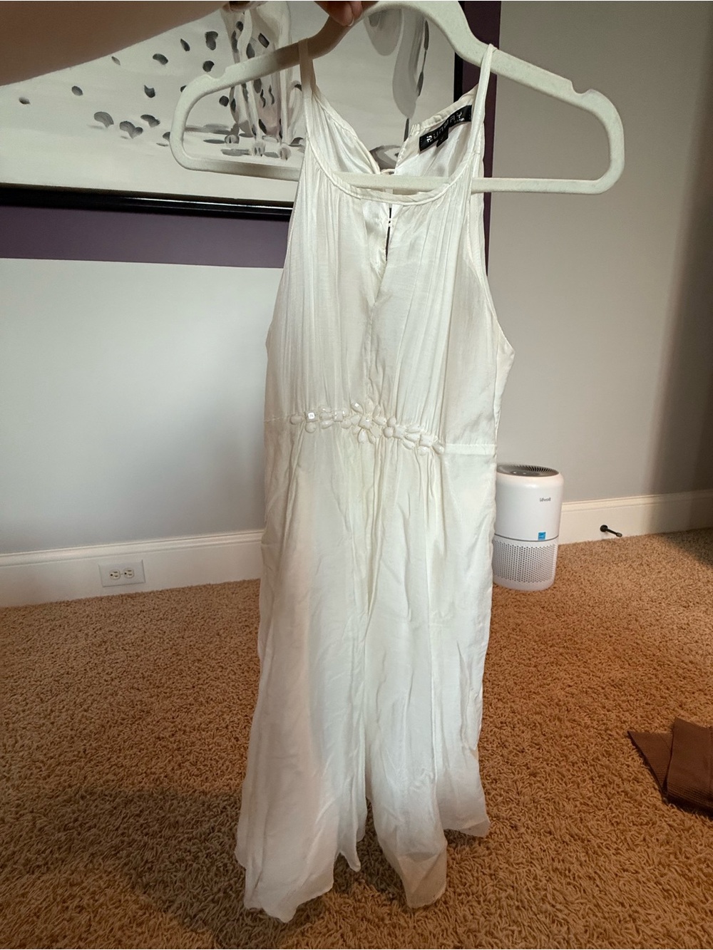 White Sleeveless Mini Dress with Floral Waist Detail